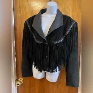 Elegant Black Leather Fringe Jacket